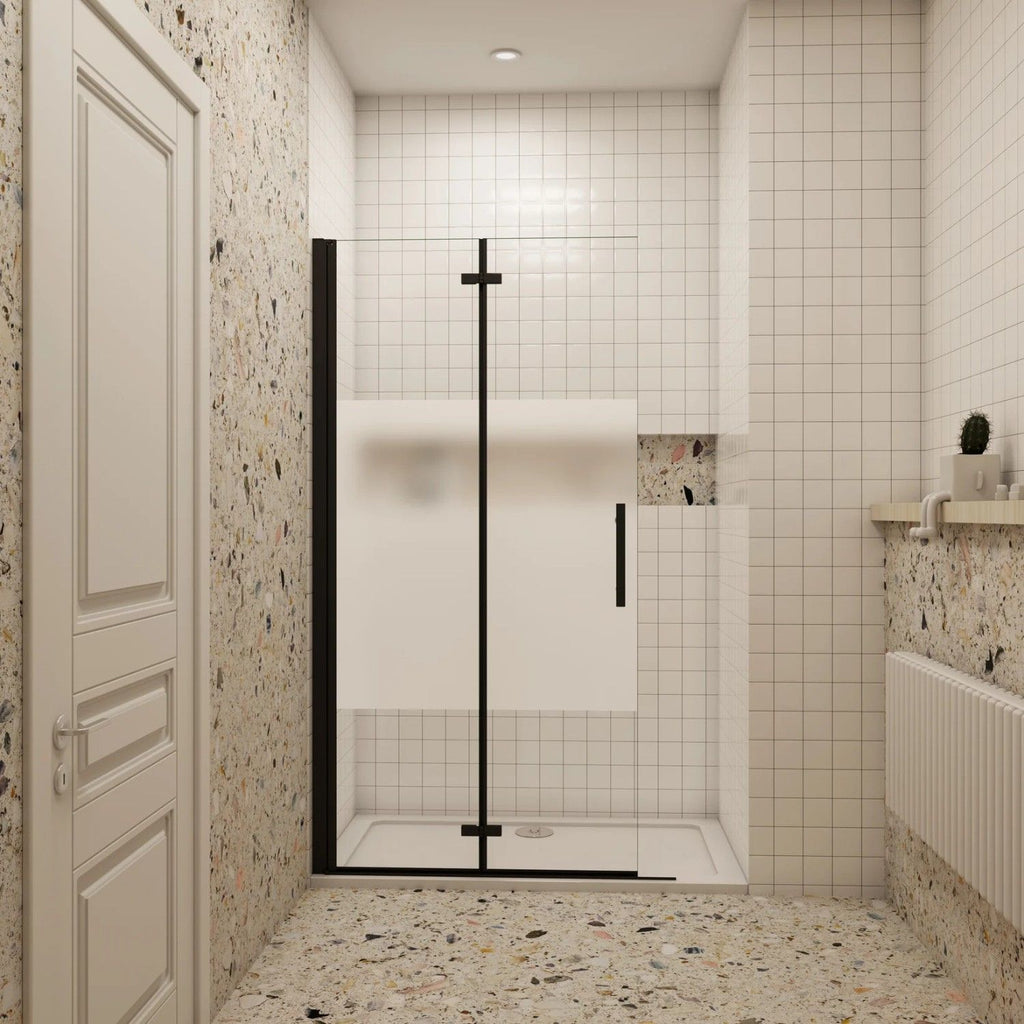 Walk-in sprchové dvere 2-dielne skladacie 6 mm čierne – privacy sklo, zatvorený stav