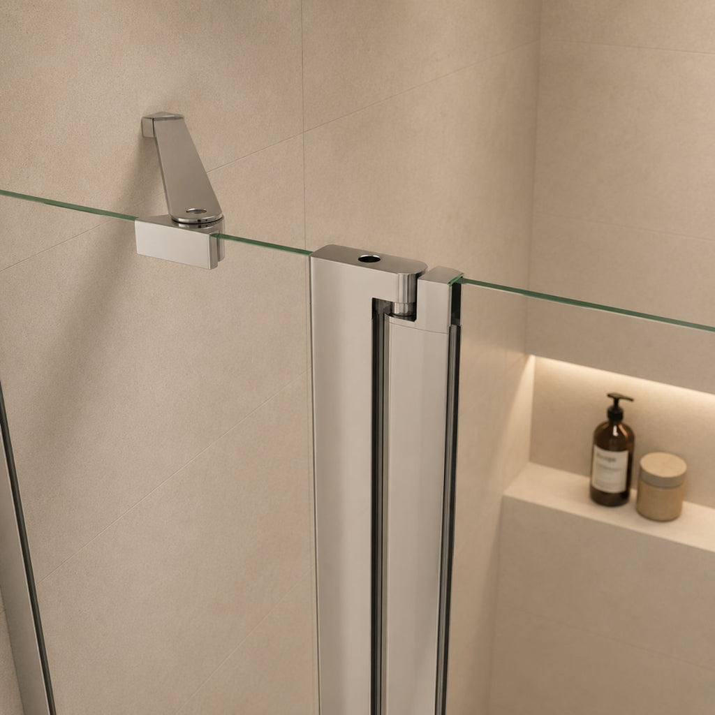 Detail uchytenia a stabilizačnej vzpery walk-in sprchových dverí 6 mm chróm