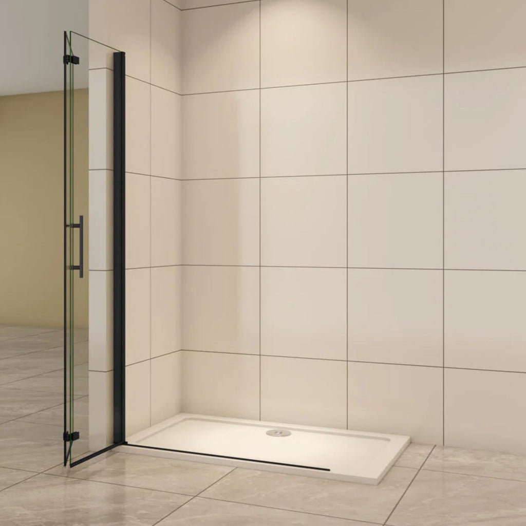 Skladacie walk-in sprchové dvere čierne – bočný pohľad, tenký profil
