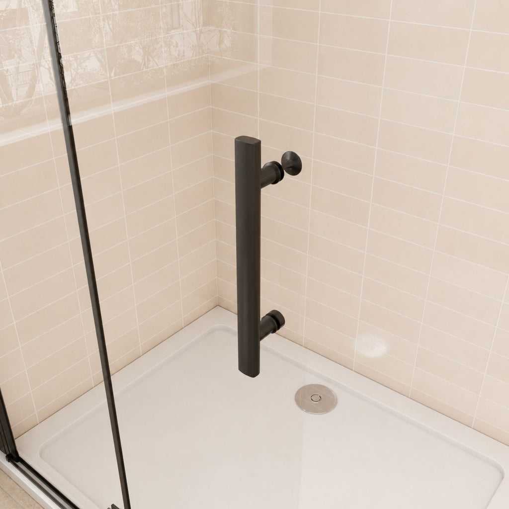 Skladacie walk-in sprchové dvere čierne – číre sklo,detailný pohľad na madlo