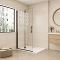 Skladacie walk-in sprchové dvere čierne – číre sklo, moderný minimalistický dizajn