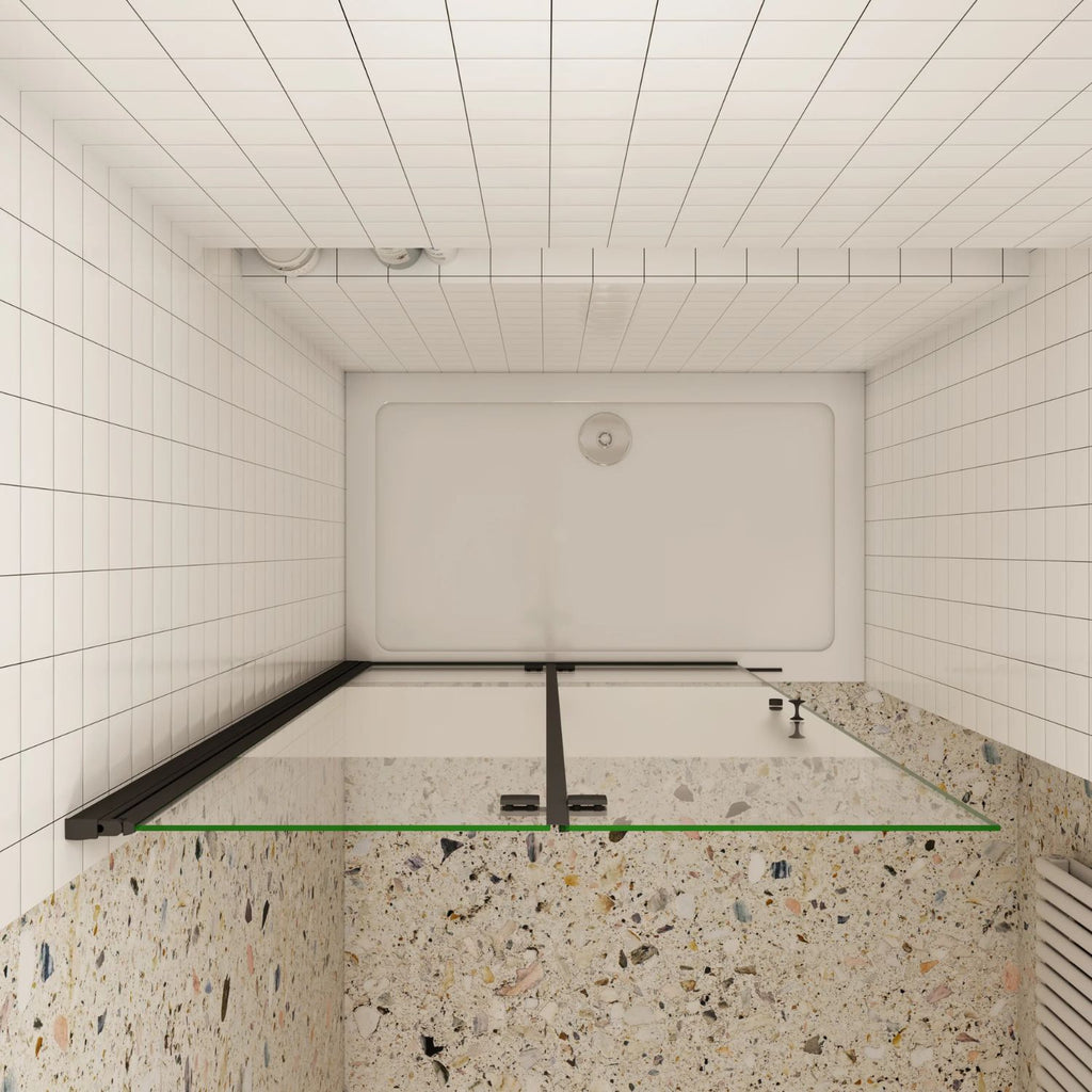Skladacie walk-in sprchové dvere čierne – pohľad zhora, detail rozloženia panelov